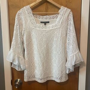 White House Black Market Lace Blouse with Ruffle Sleeves